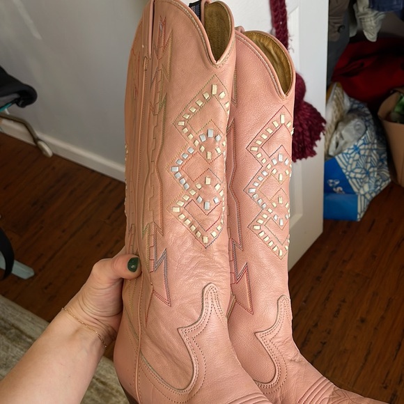 VTG Dan Post Rainbow Stitch Aztec Print Pink Leather Western Cowboy Boot Size 6 - Picture 10 of 10